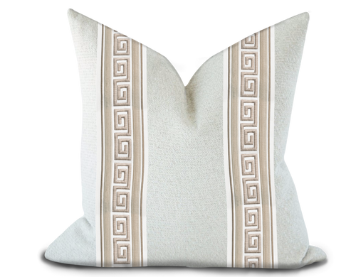 Custom Made Pillow Cover with Thibaut Avenue Tape in Linen and Stone / Self-Piping