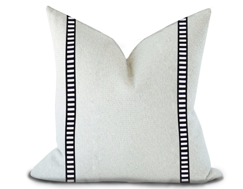 Custom Made Pillow Cover with Thibaut Dash Tape in White on Onyx / Self-Piping