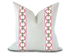 Load image into Gallery viewer, Custom Made Pillow Cover with Thibaut Katonah Tape in Peony and Grass / Self-Piping