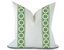 Load image into Gallery viewer, Custom Made Pillow Cover with Thibaut Katonah Tape in Spring and Linen / Self-Piping