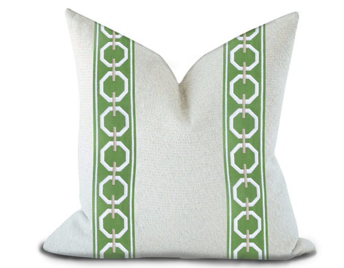 Custom Made Pillow Cover with Thibaut Katonah Tape in Spring and Linen / Self-Piping