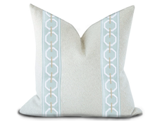Load image into Gallery viewer, Custom Made Pillow Cover with Thibaut Katonah Tape in Mist and Linen / Self-Piping