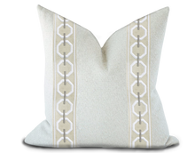 Load image into Gallery viewer, Custom Made Pillow Cover with Thibaut Katonah Tape in Linen and Nickel / Self-Piping