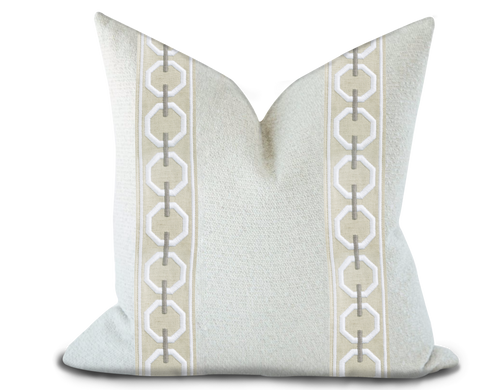 Custom Made Pillow Cover with Thibaut Katonah Tape in Linen and Nickel / Self-Piping