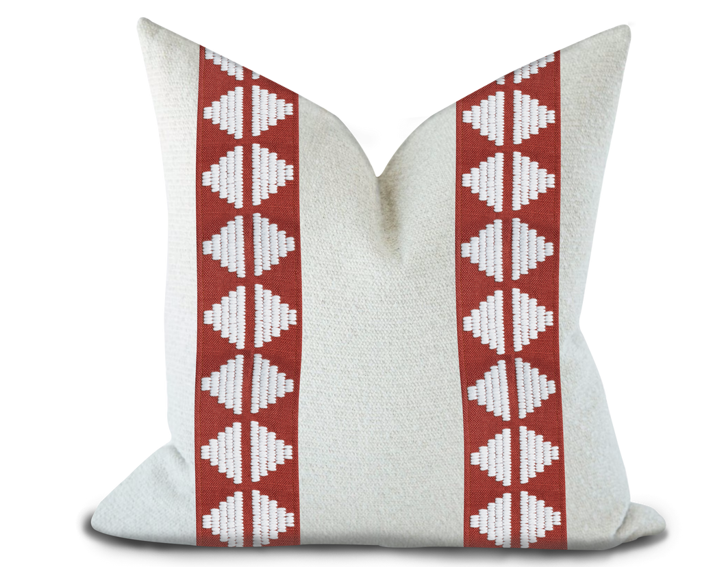 Custom Made Pillow Cover with Thibaut King’s  point Tape in Ruby / Self-Piping