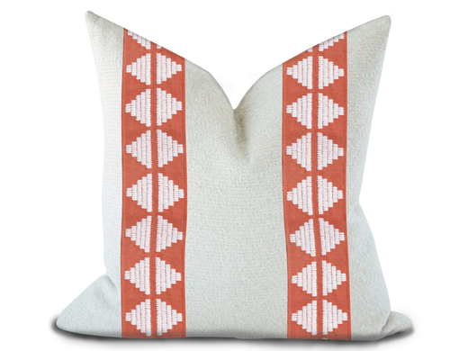 Custom Made Pillow Cover with Thibaut King’s  point Tape in Coral / Self-Piping
