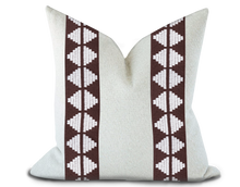 Load image into Gallery viewer, Custom Made Pillow Cover with Thibaut King’s  point Tape in Chocolate / Self-Piping