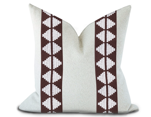 Custom Made Pillow Cover with Thibaut King’s  point Tape in Chocolate / Self-Piping