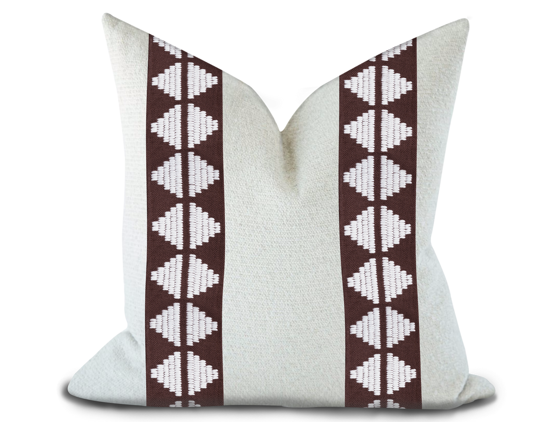 Custom Made Pillow Cover with Thibaut King’s  point Tape in Chocolate / Self-Piping