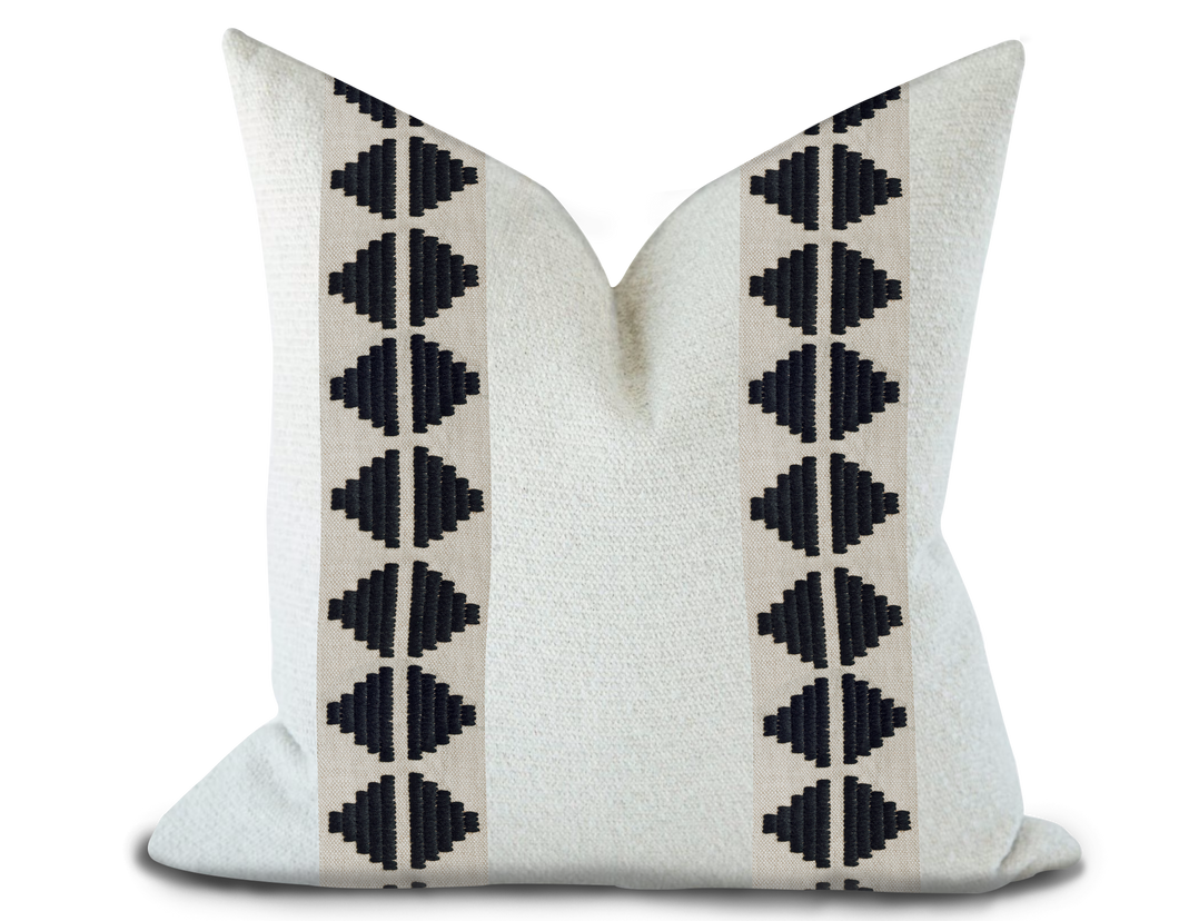 Custom Made Pillow Cover with Thibaut King’s  point Tape in Onyx / Self-Piping