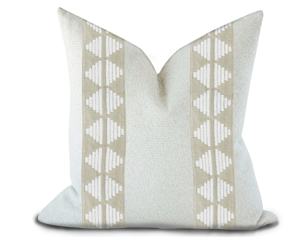 Custom Made Pillow Cover with Thibaut King’s  point Tape in Linen / Self-Piping
