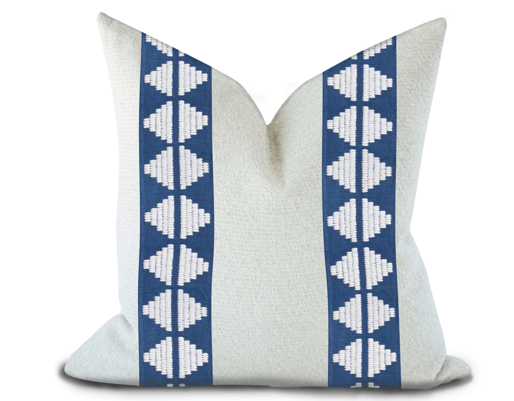 Custom Made Pillow Cover with Thibaut King’s  point Tape in Bermuda / Self-Piping