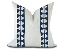 Load image into Gallery viewer, Custom Made Pillow Cover with Thibaut King’s  point Tape in Navy / Self-Piping