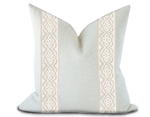 Custom Made Pillow Cover with Thibaut Belinda Tape in Linen / Self-Piping