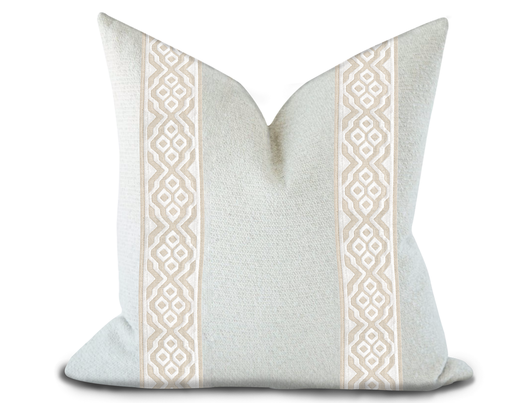 Custom Made Pillow Cover with Thibaut Belinda Tape in Linen / Self-Piping