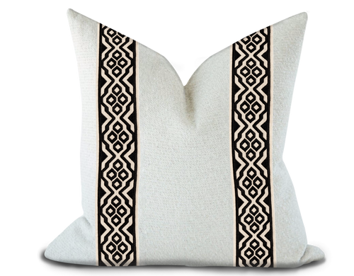 Custom Made Pillow Cover with Thibaut Belinda Tape in Onyx / Self-Piping