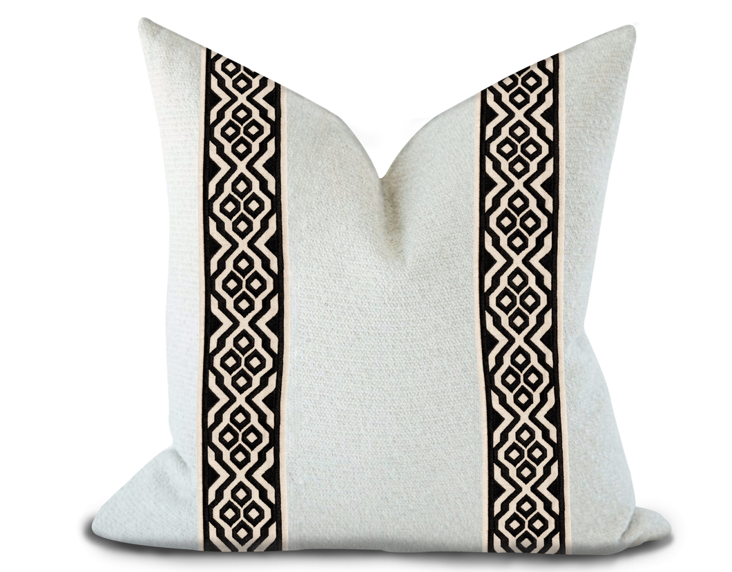 Custom Made Pillow Cover with Thibaut Belinda Tape in Onyx / Self-Piping