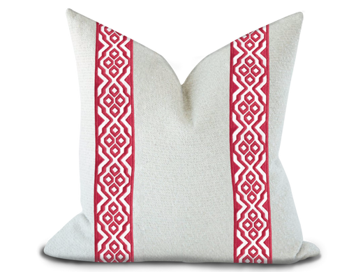 Custom Made Pillow Cover with Thibaut Belinda Tape in Peony / Self-Piping