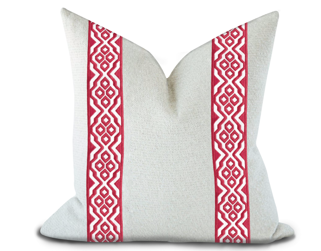 Custom Made Pillow Cover with Thibaut Belinda Tape in Peony / Self-Piping