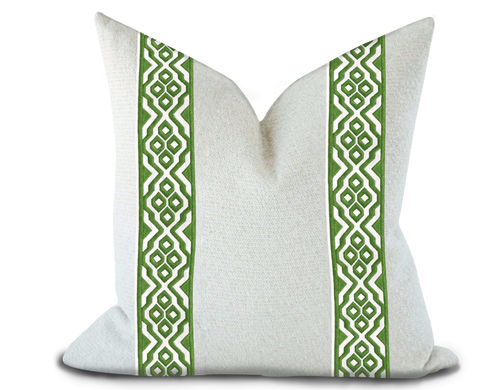 Custom Made Pillow Cover with Thibaut Belinda Tape in Kelly / Self-Piping