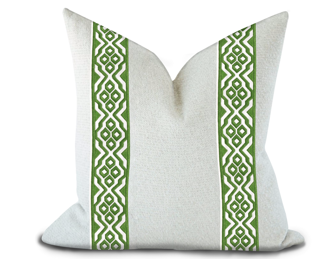 Custom Made Pillow Cover with Thibaut Belinda Tape in Kelly / Self-Piping