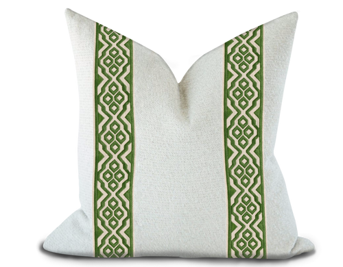 Custom Made Pillow Cover with Thibaut Belinda Tape in Fern / Self-Piping