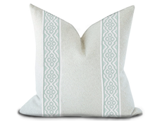 Load image into Gallery viewer, Custom Made Pillow Cover with Thibaut Belinda Tape in Mist / Self-Piping