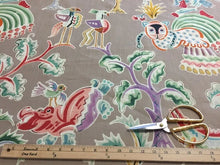 Load image into Gallery viewer, Clarence House Huberta Print Home Decor Whimsical Heavy Linen Drapery  Fabric Taupe Coral Aqua Green Tiger Chinoiserie