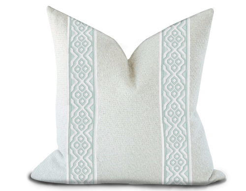 Custom Made Pillow Cover with Thibaut Belinda Tape in Mist / Self-Piping