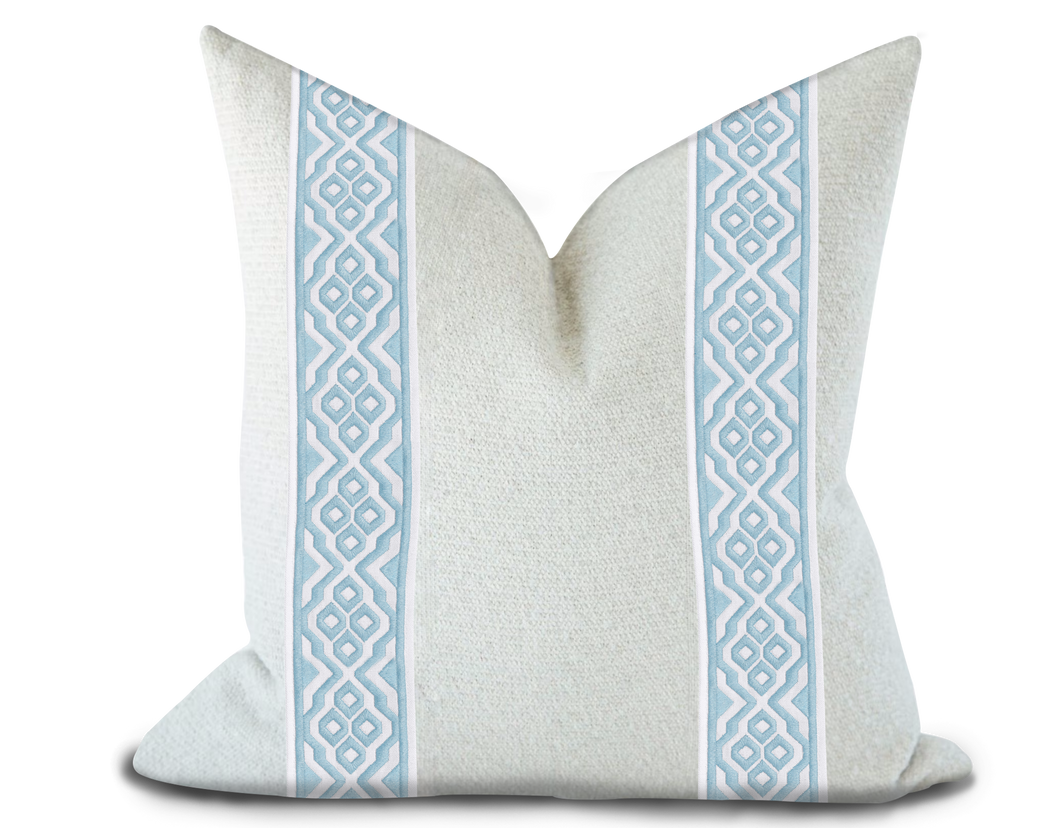 Custom Made Pillow Cover with Thibaut Belinda Tape in Powder / Self-Piping