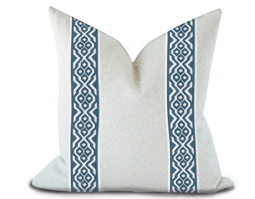 Custom Made Pillow Cover with Thibaut Belinda Tape in Denim / Self-Piping