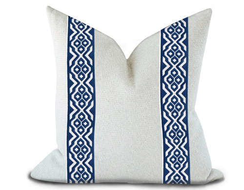 Custom Made Pillow Cover with Thibaut Belinda Tape in Bermuda / Self-Piping