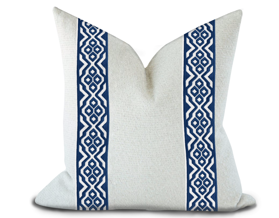 Custom Made Pillow Cover with Thibaut Belinda Tape in Bermuda / Self-Piping
