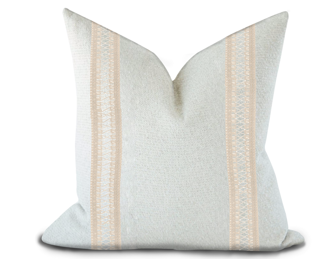 Custom Made Pillow Cover with Thibaut Cecily Tape in Parchment / Self-Piping