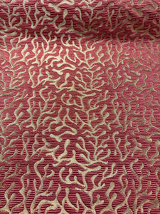 Brentano Coral Pattern Tropical Upholstery Drapery Fabric Gold Metallic Red