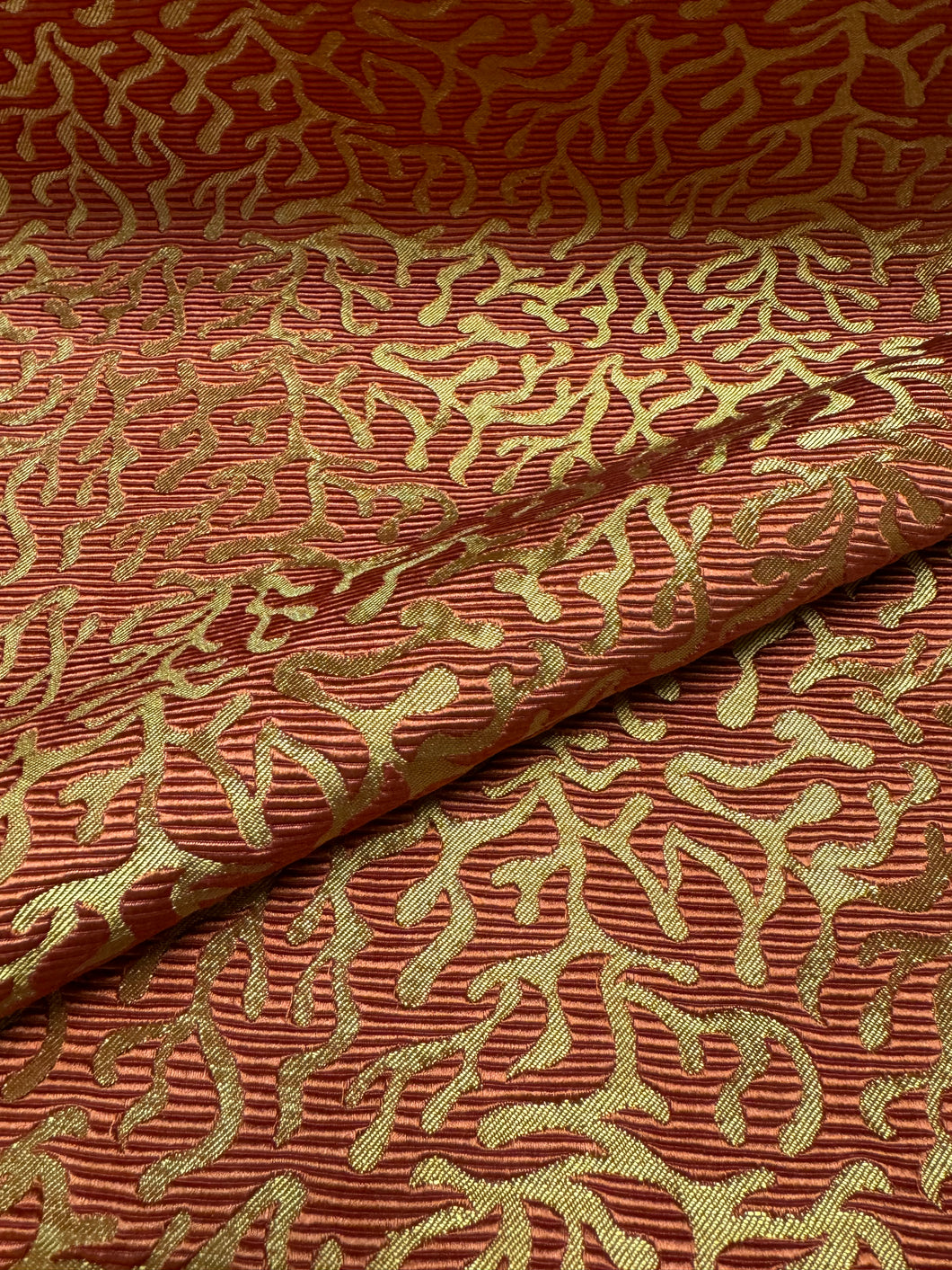 Brentano Coral Pattern Tropical Upholstery Drapery Fabric Gold Metallic Red