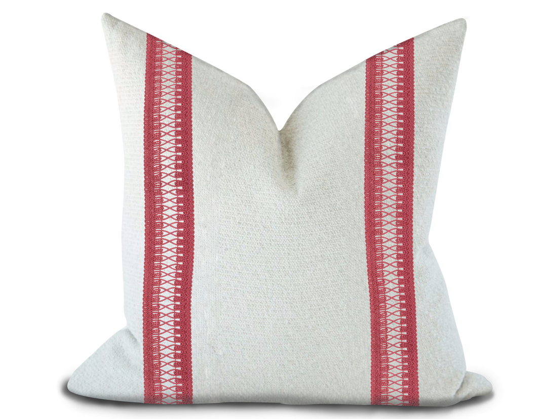 Custom Made Pillow Cover with Thibaut Cecily Tape in Peony / Self-Piping