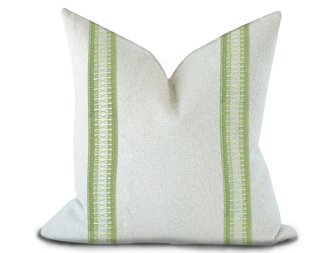 Custom Made Pillow Cover with Thibaut Cecily Tape in Apple / Self-Piping