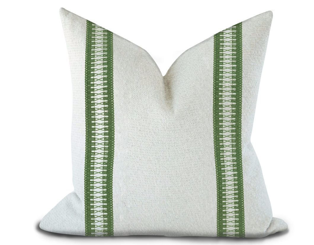 Custom Made Pillow Cover with Thibaut Cecily Tape in Emerald / Self-Piping