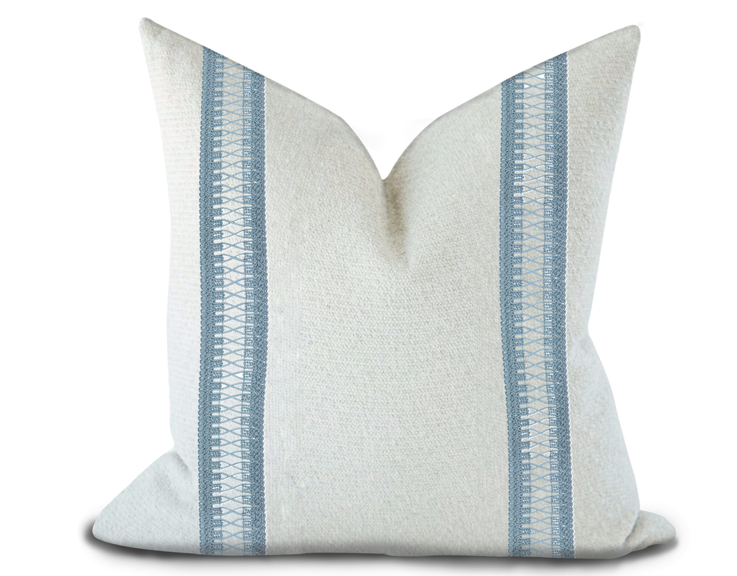 Custom Made Pillow Cover with Thibaut Cecily Tape in Mineral / Self-Piping