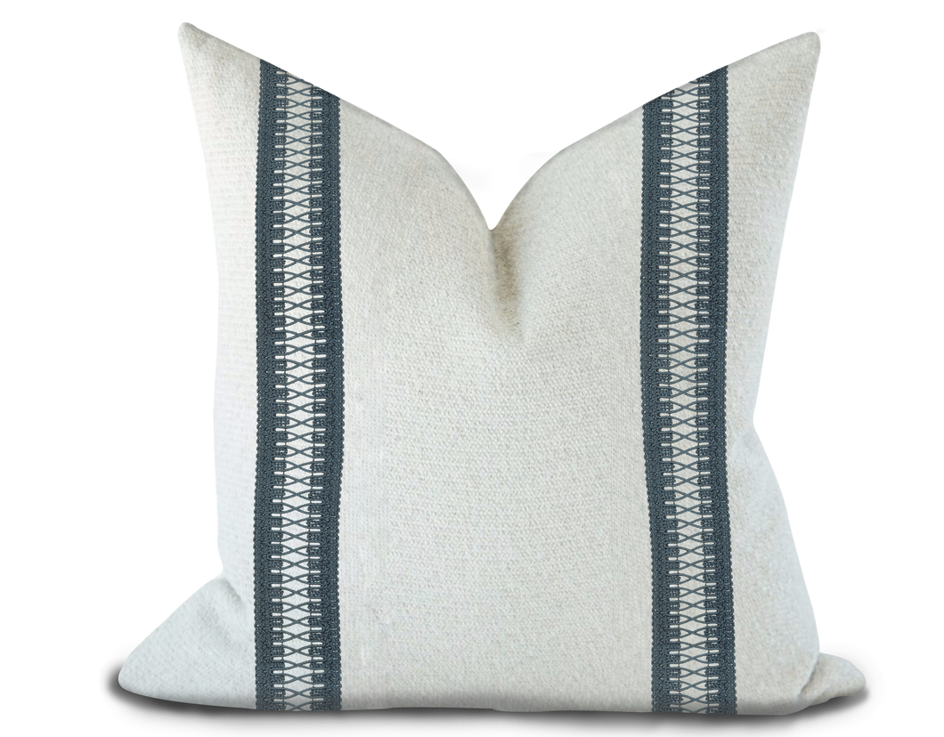Custom Made Pillow Cover with Thibaut Cecily Tape in Denim / Self-Piping