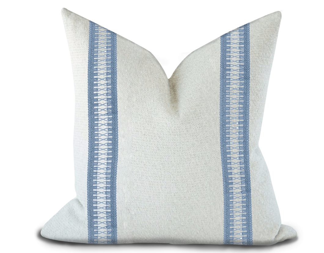 Custom Made Pillow Cover with Thibaut Cecily Tape in Sky / Self-Piping