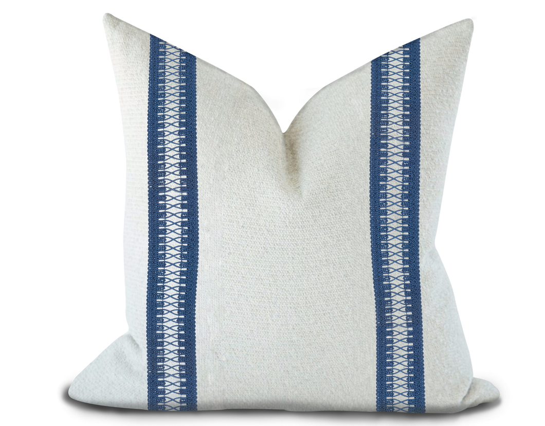 Custom Made Pillow Cover with Thibaut Cecily Tape in Bermuda / Self-Piping