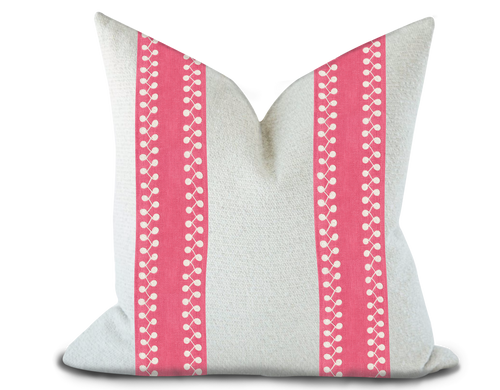 Custom Made Pillow Cover with Thibaut Perla Tape in Peony / Self-Piping