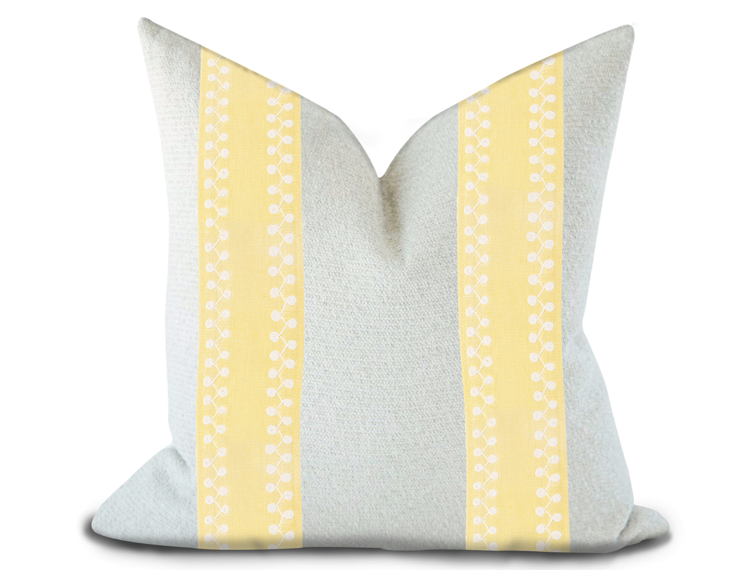 Custom Made Pillow Cover with Thibaut Perla Tape in Daffodil / Self-Piping