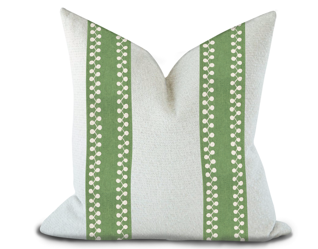 Custom Made Pillow Cover with Thibaut Perla Tape in Kelly / Self-Piping