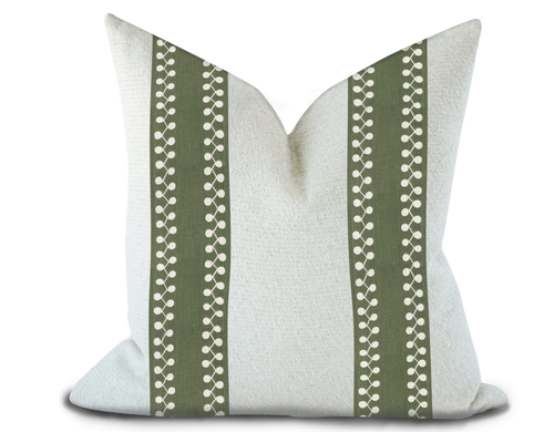 Custom Made Pillow Cover with Thibaut Perla Tape in Juniper / Self-Piping