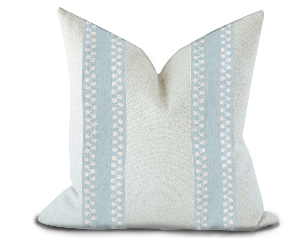 Custom Made Pillow Cover with Thibaut Perla Tape in Powder / Self-Piping