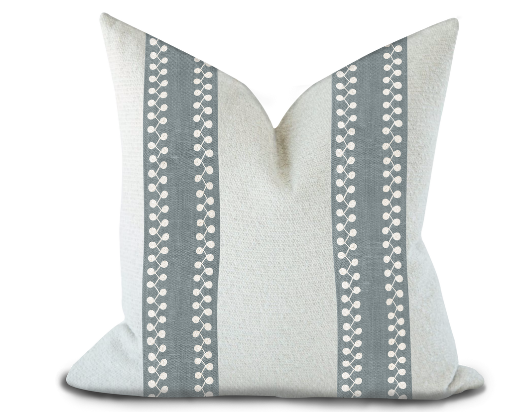 Custom Made Pillow Cover with Thibaut Perla Tape in Slate / Self-Piping