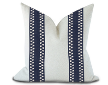 Load image into Gallery viewer, Custom Made Pillow Cover with Thibaut Perla Tape in Navy / Self-Piping